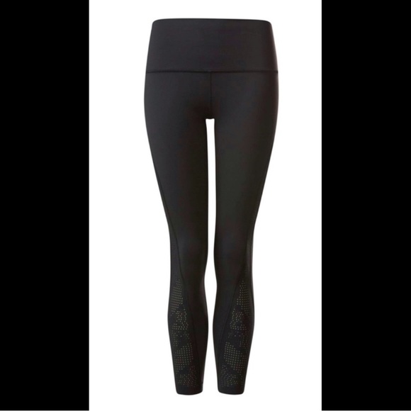 LULULEMON High Times Pants Crop Black Perforated Laser Cut Mesh Rise Near Mint - Picture 10 of 15